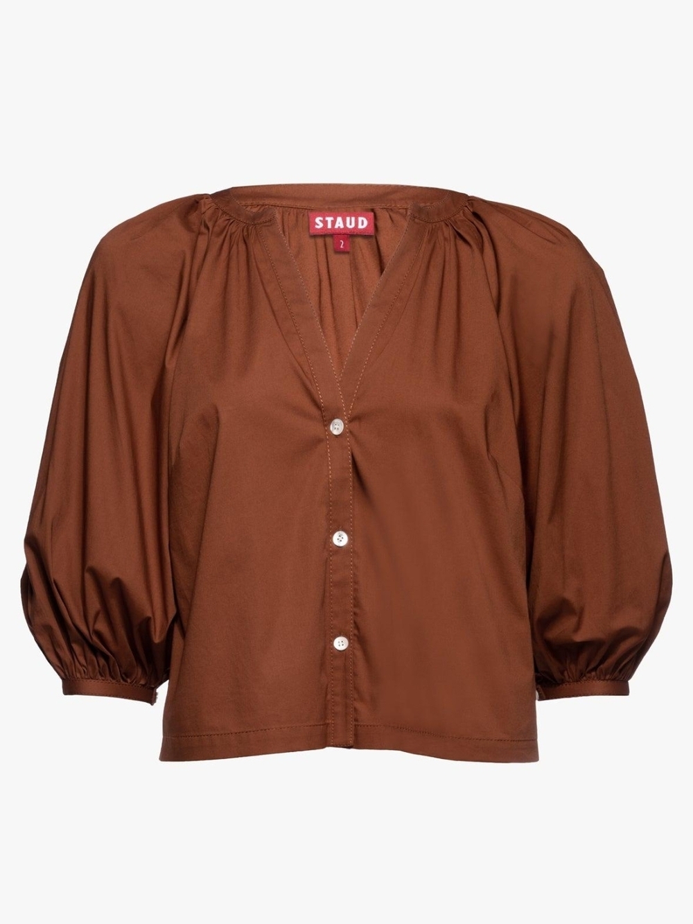 NWOT! STAUD Chestnut Puff-Sleeve Button Front Blouse